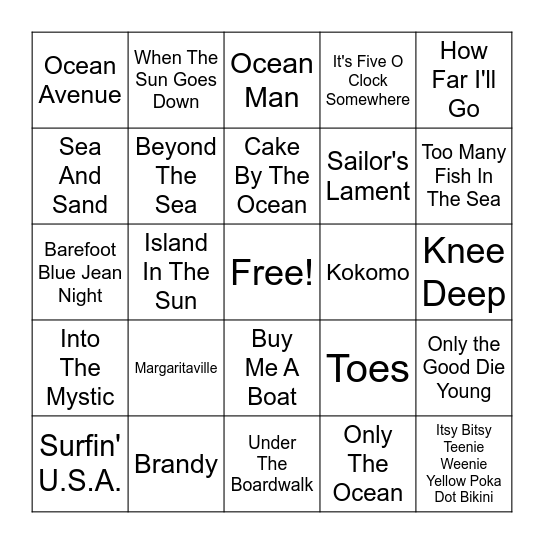 Music Bingo 8/4 Bingo Card