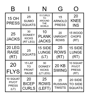 ENCORE FITNESS Bingo Card