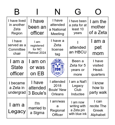 Zeta Phi Beta Sorority Bingo Card