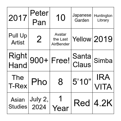 Gordon Trivia Bingo Card