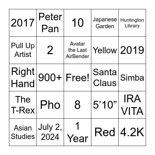 Gordon Trivia Bingo Card