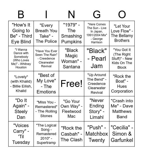 Music Bingo Round #3 Bingo Card