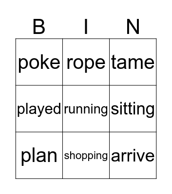 ing and ed Bingo Card