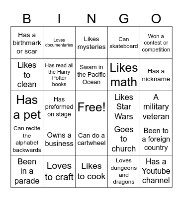 Get To Know You Bingo Card