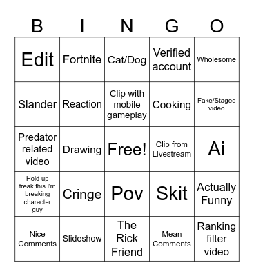 TikTok Bingo Card