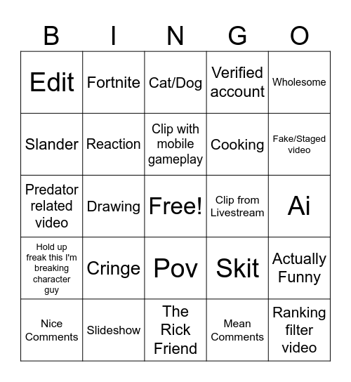 TikTok Bingo Card