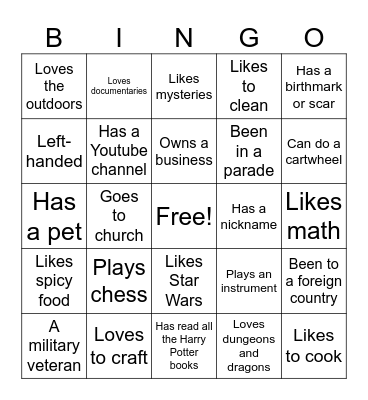 Get To Know You Bingo Card