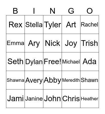 Aegerter-Hackleman Reunion Bingo Card