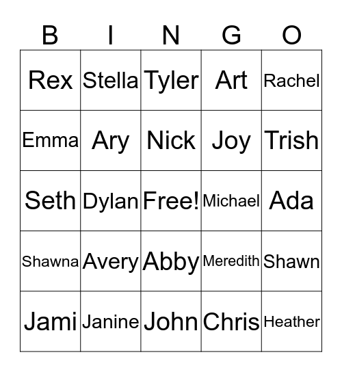 Aegerter-Hackleman Reunion Bingo Card