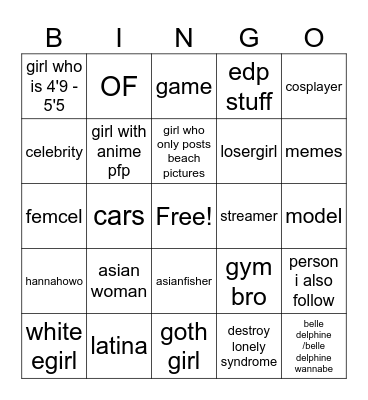 following list Bingo Card