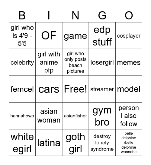following list Bingo Card