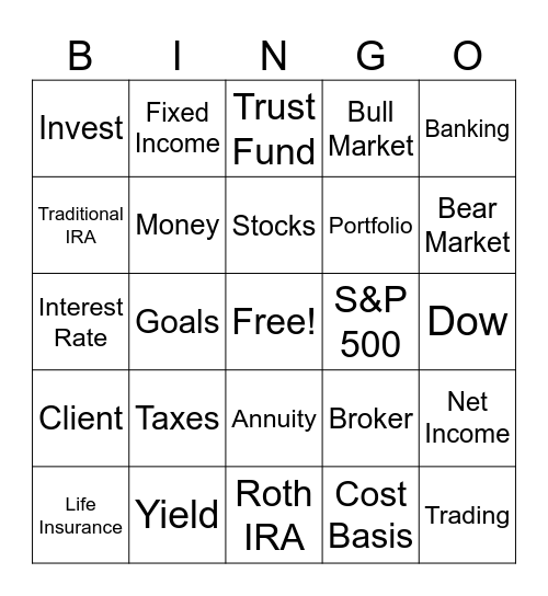 Financial Bingo Card