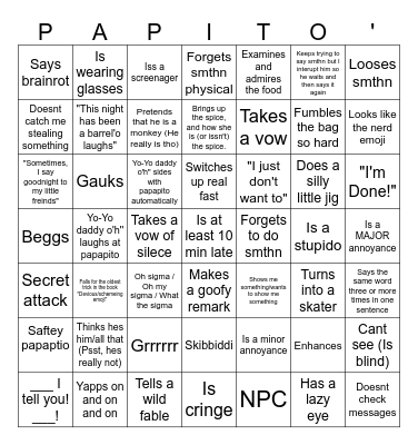 Goony Papapito bingo Card