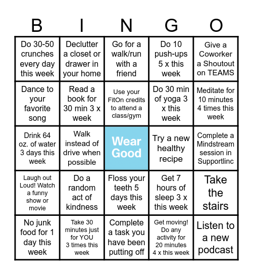 Wellness Bingo - Week 11 Bingo Card