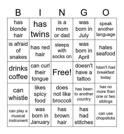 Find a Staff Member Who... Bingo Card