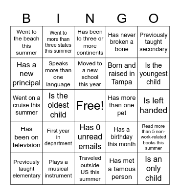 MTSS Department Bingo Card
