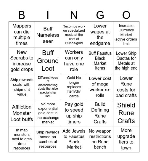 3.25 Mid League Changes Bingo Card