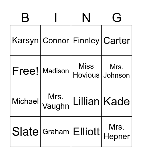 Mrs. Vaughn's 2nd Grade Bingo Card