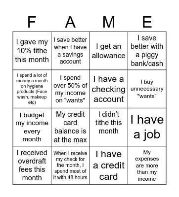 FAME BINGO Card