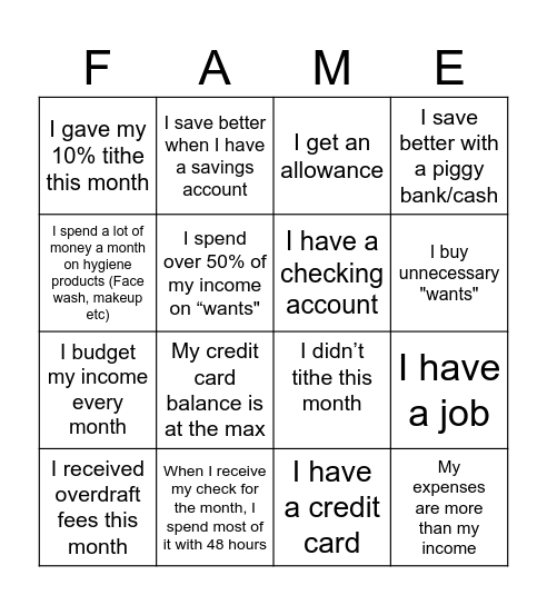 FAME BINGO Card
