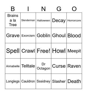 Horror Bingo Card