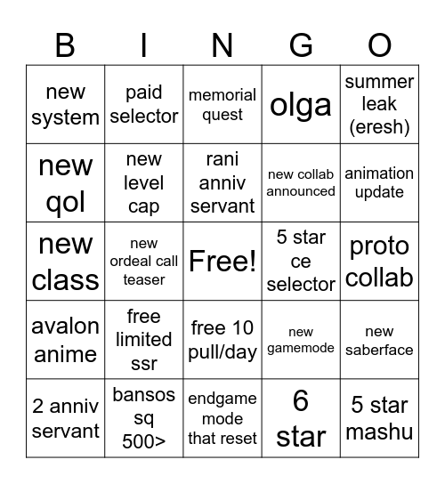 Untitled Bingo Card