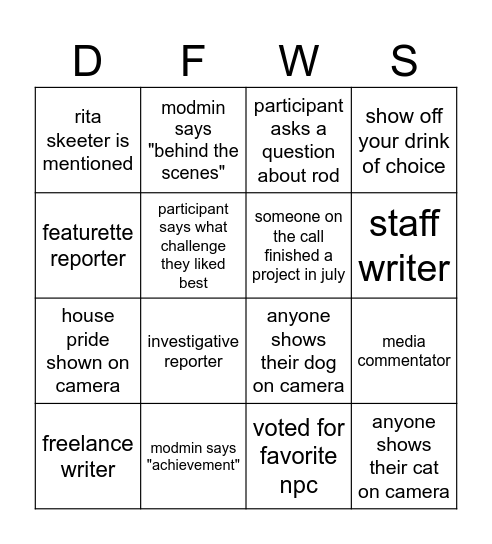 Daily Prophet - DFW Social Bingo Card