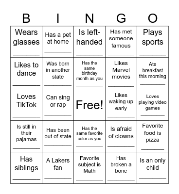 Human Bingo Card