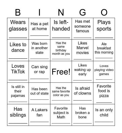 Human Bingo Card