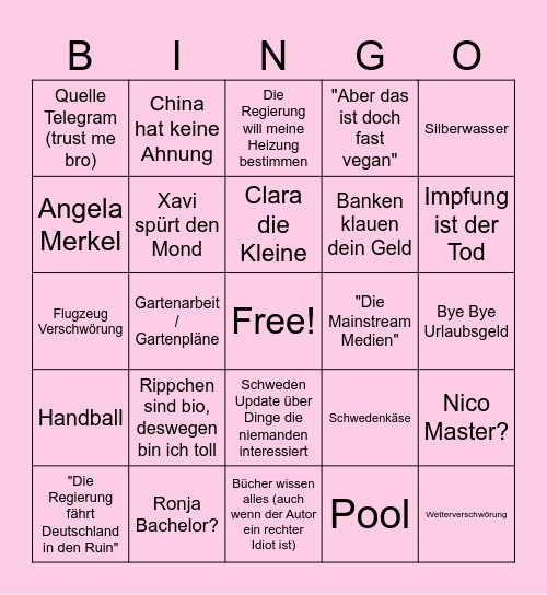 Surviving Family Dinner Bingo Card