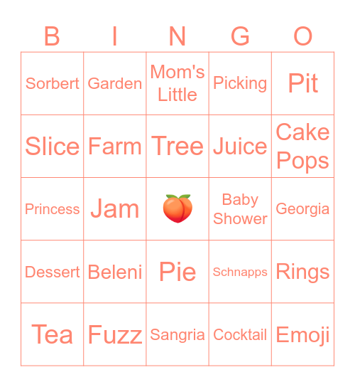 Peach Bingo Card