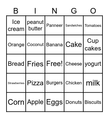 Food Bingo Card