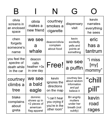 reunion trip Bingo Card