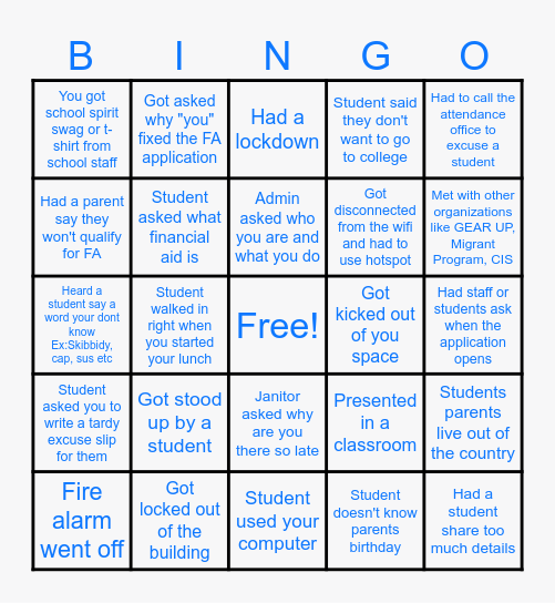 Financial Aid in the High School Bingo Card