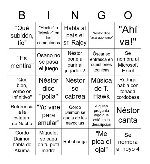 Bingo de directo Bingo Card