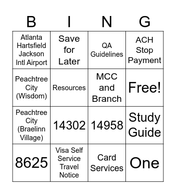 Knowledge Base Bingo Card