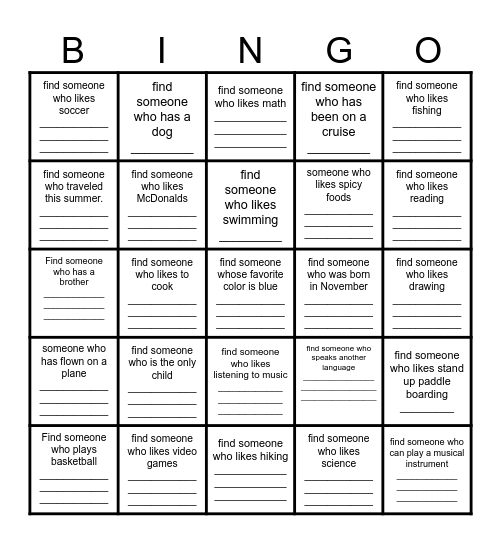 Find Someone Who Bingo Card