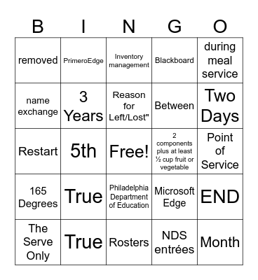 NSLP Bingo! Bingo Card