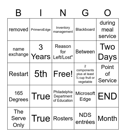 NSLP Bingo! Bingo Card