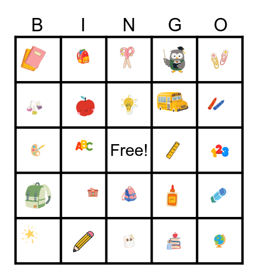 School Time Bingo Card