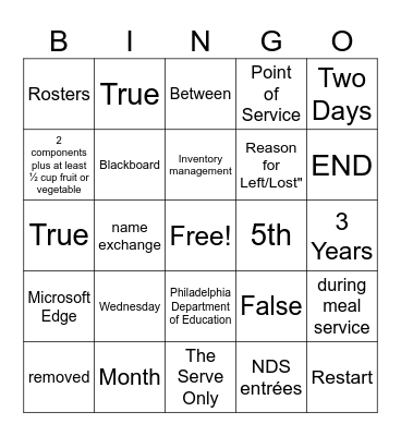 NSLP Bingo! Bingo Card