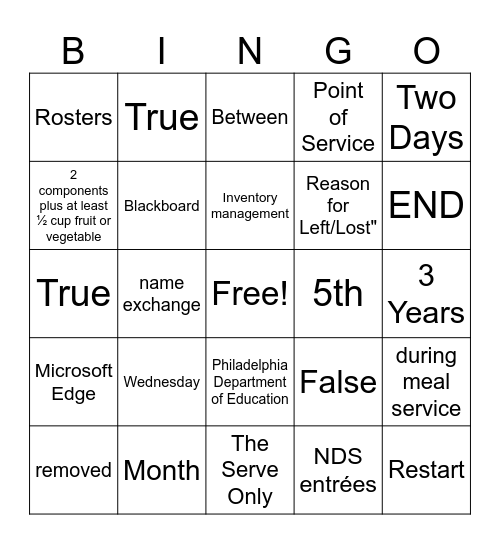 NSLP Bingo! Bingo Card