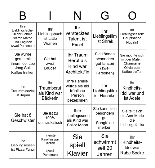 Finde die Person/ Personen... Bingo Card