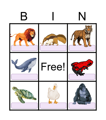 Animals Bingo Card