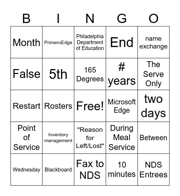 Untitled Bingo Card