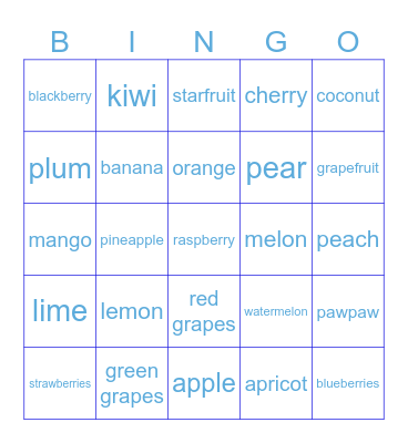 fruits Bingo Card