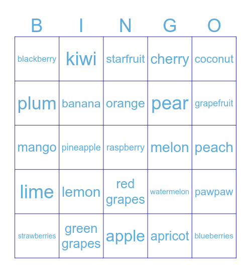 fruits Bingo Card