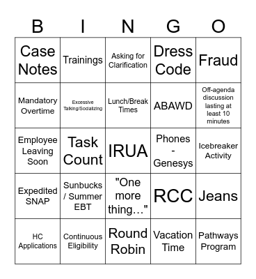 Monthly Meeting Bingo Card