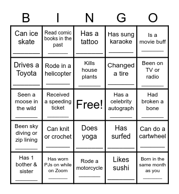 Welcome Back CAPS! Bingo Card