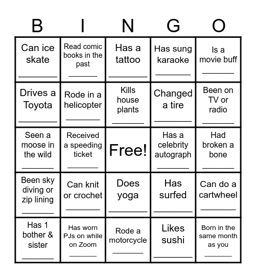 Welcome Back CAPS! Bingo Card